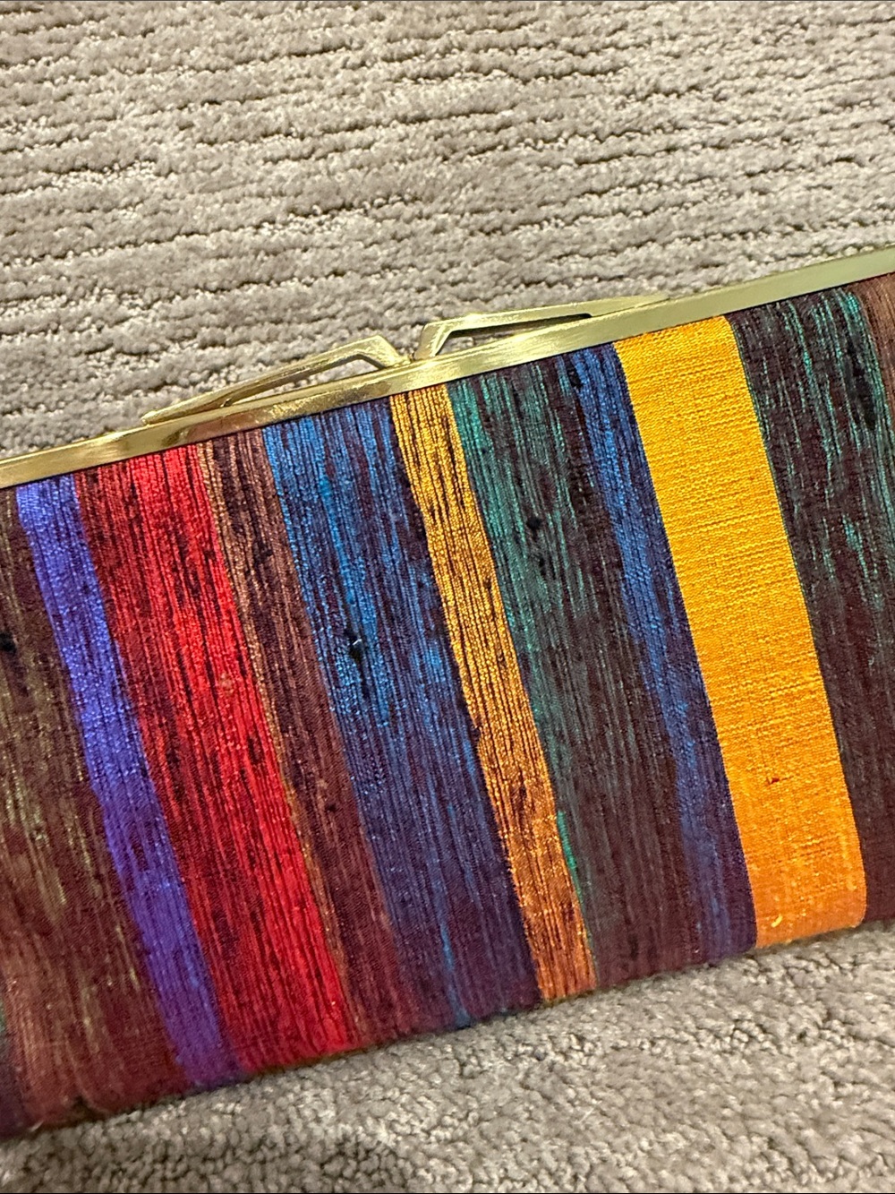 Vintage Neiman Marcus Hand Woven Silk Multicolor Striped Frame Clutch - Picture 2 of 9